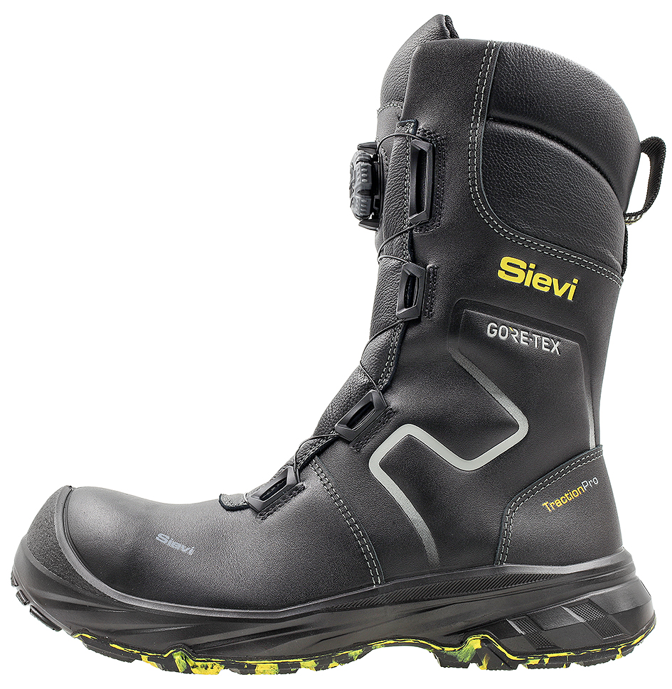 Sievi Rescue GT Roller+ S7 vedenpitävät korkeavartiset turvakengät GORE-TEX®-kalvolla, BOA®-kiristyksellä, nilkkasuojalla ja TractionPro®-kitkapohjalla.